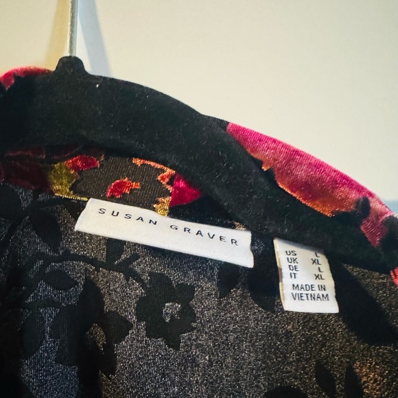 Susan Graver Black and Pink Floral Burnout Velvet cardigan - Picture 5 of 5
